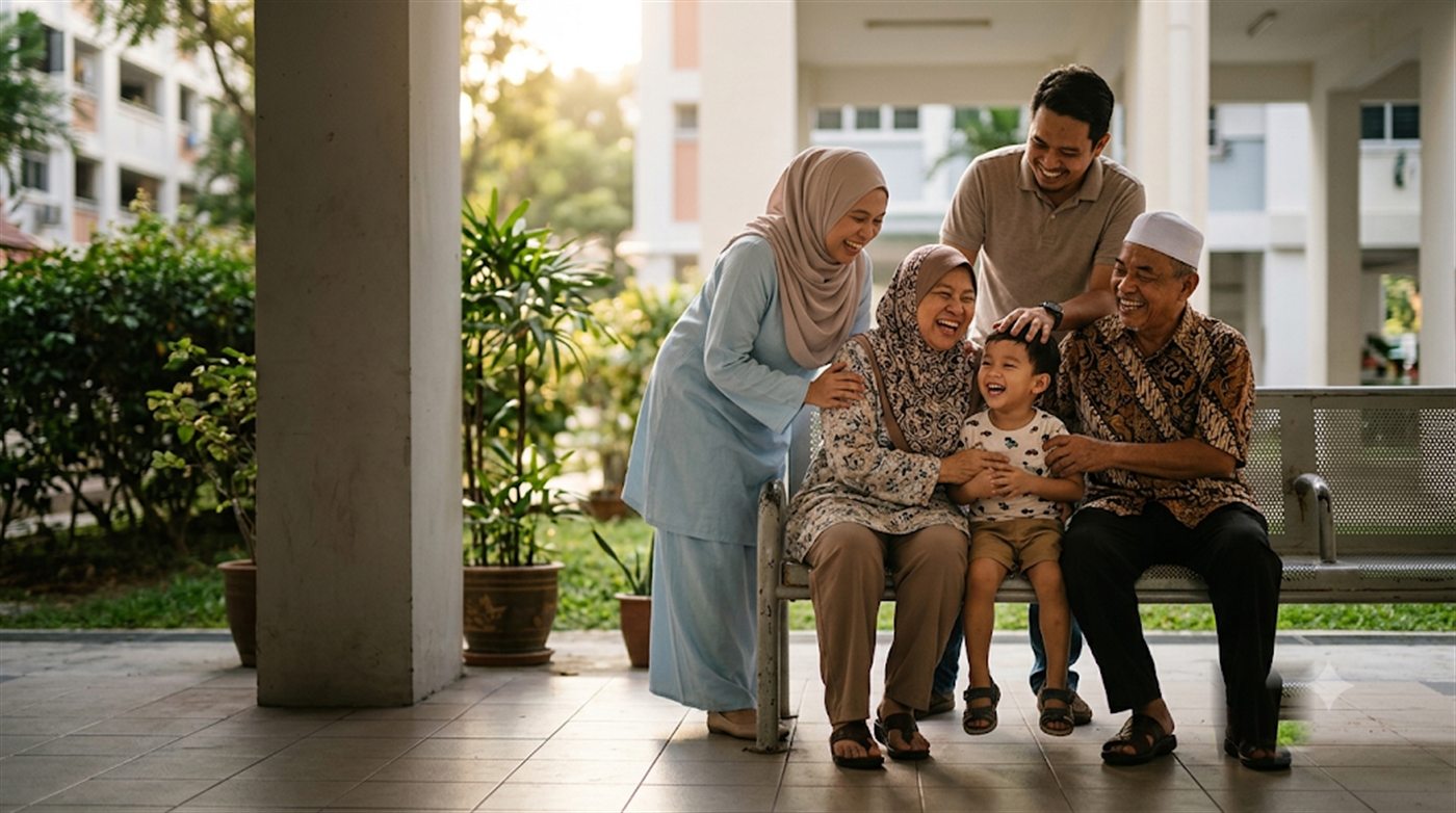 A Singaporean family together at the void deck