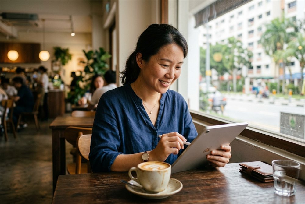 Reviewing finances at a cafe
